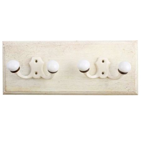 Cream Double Loop Ceramic Iron Wooden Hooks